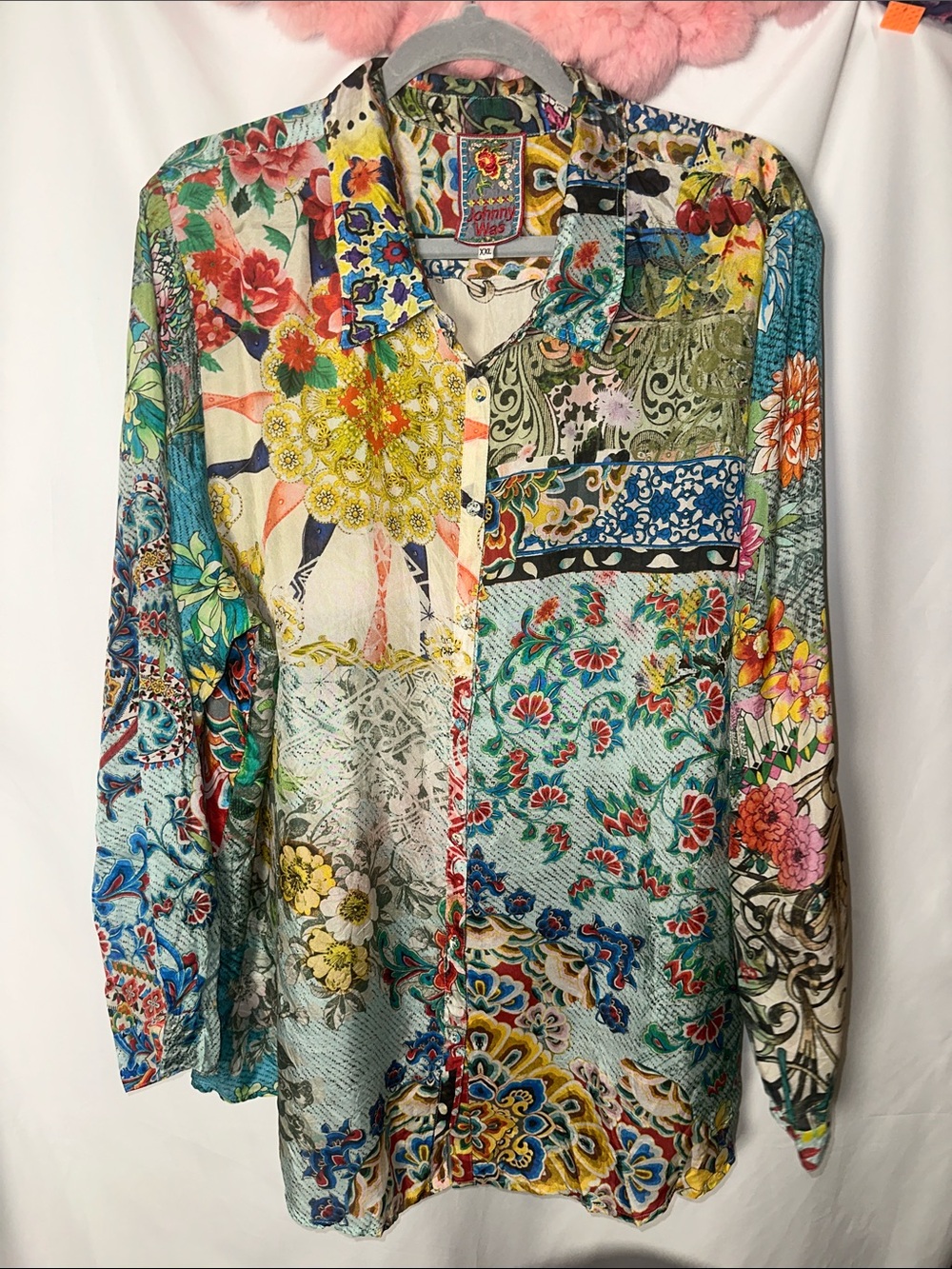 Johnny Was the Audrey  Multicolor Floral Patchwork Button-Up Blouse